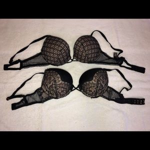VS Bombshell Plunge Pushup bra (Blk lace w/cream)